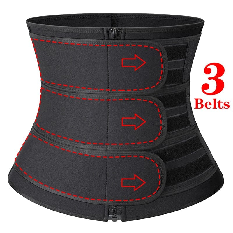 Women Waist Trainer Body Shaper - 3 Belts Black Zipper / S -